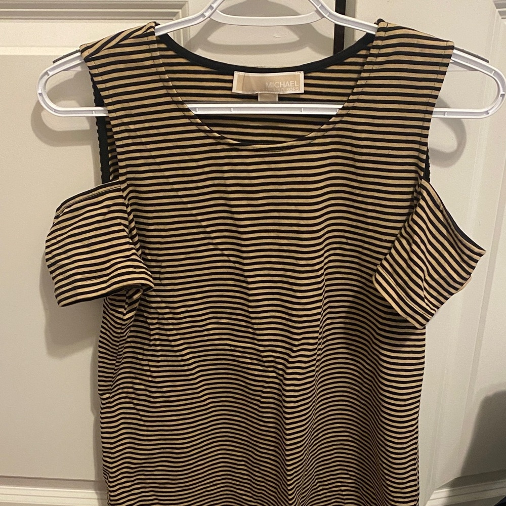 Michael Kors Black and Tan Striped Tank Top